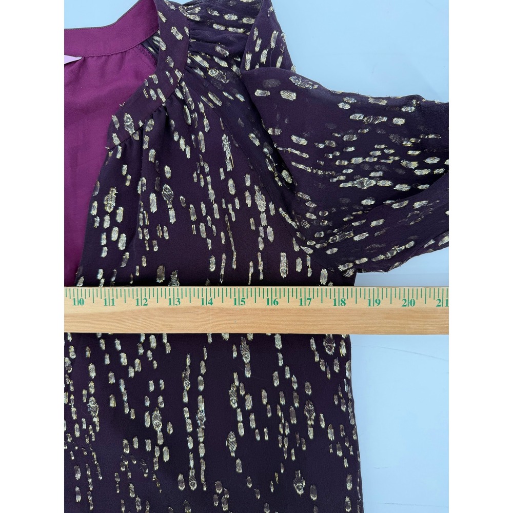 Lilly Pulitzer Purple Gold‎ Metallic Silk Blend Ruffle Cuff Shift Dress Small - Picture 7 of 10